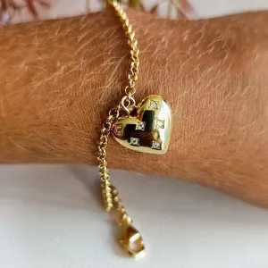 Pulseira dourado elo português com pingente coração