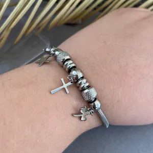 Pulseira em aço bracelete com berloques