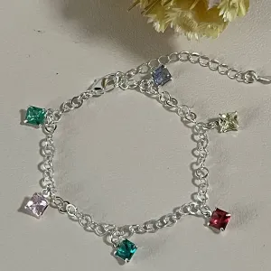 Pulseira com corrente americana com pedras de zircônia multicolor