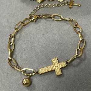 Pulseira Crucifixo em aço Dourado