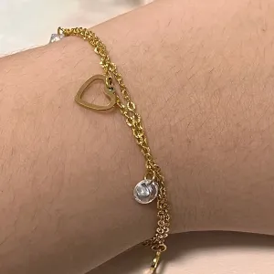 Pulseira dupla com pingente coração