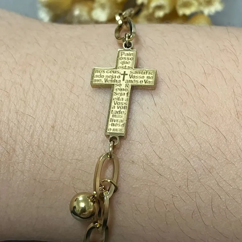 Pulseira Crucifixo em aço Dourado