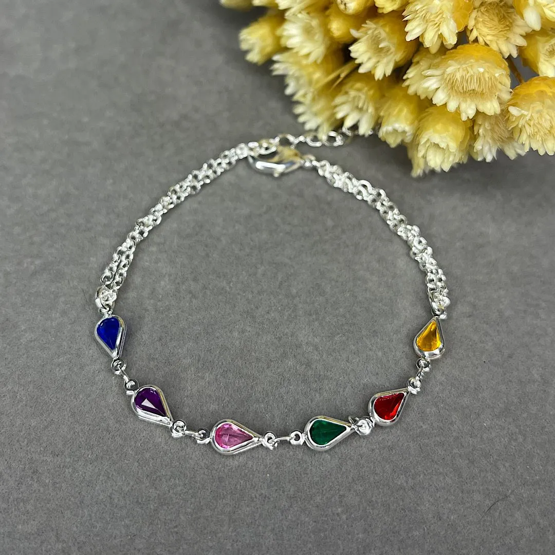 Pulseira corrente dupla com gotas multicolor