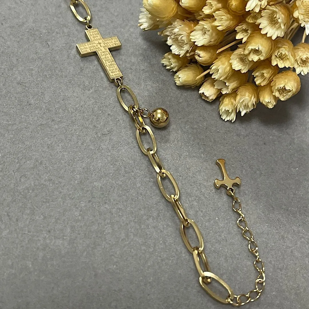 Pulseira Crucifixo em aço Dourado